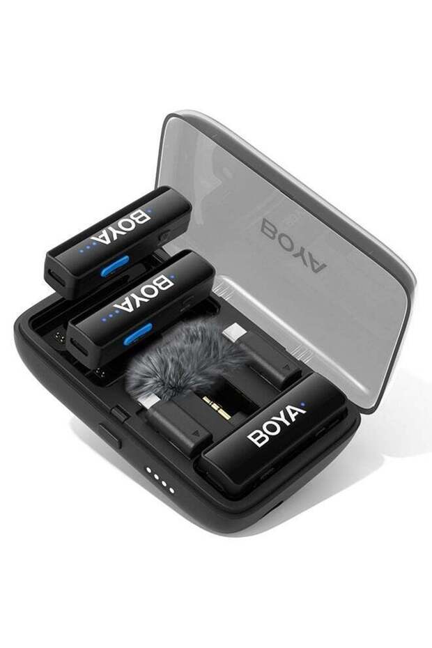 BOYALINK Dual-Channel Wireless Noise Reduction Lavalier Microphone with Portable Charging Case, Ligh