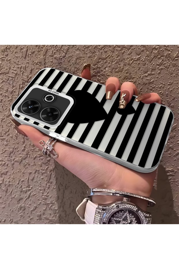 Poco M6 4g Compatible Striped Black Case, Shockproof Silicone, Stylish
