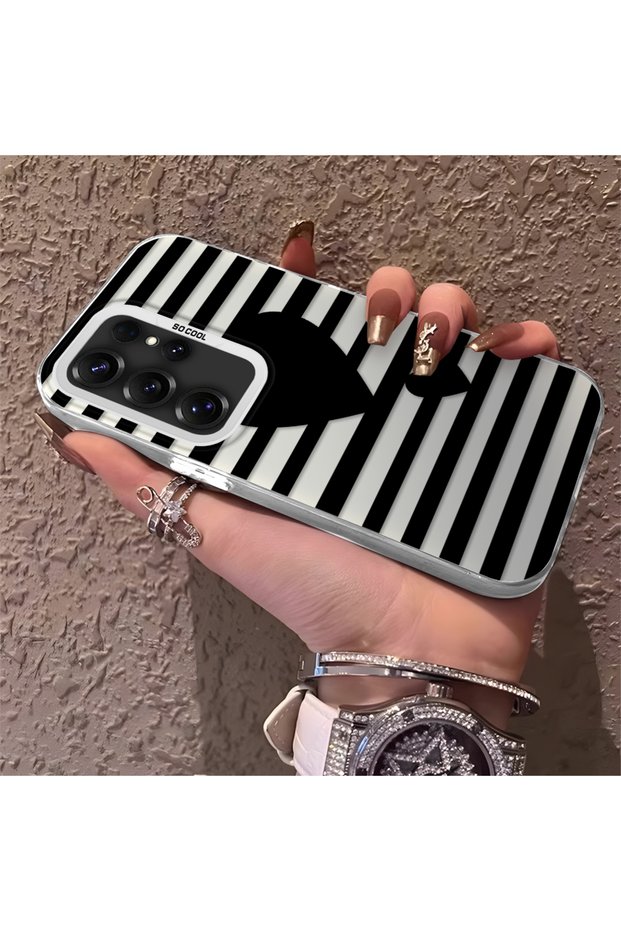 Samsung Galaxy S25 Ultra Compatible Striped Black Case, Shockproof Silicone, Stylish