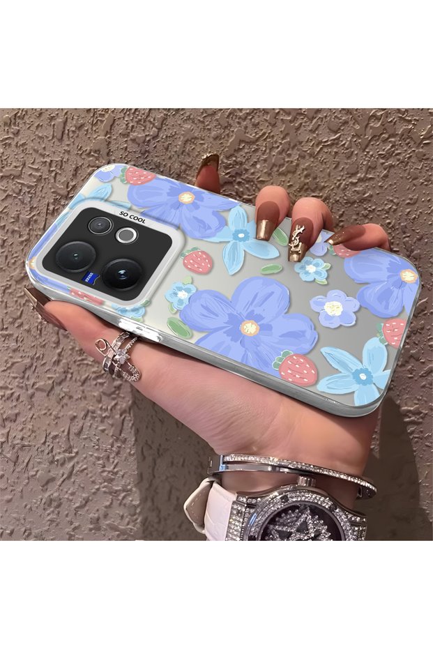 Vivo V60 Compatible Floral Strawberry Mix Patterned Case, Protective, Daily Use
