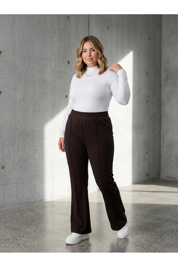Women's Plus Size High Ribbed Detailed Trousers 6347-27