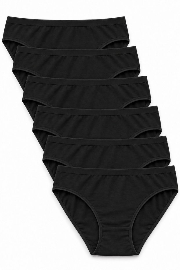 Women's Black 6-Pack Non-Marking Bikini Panties Plain Ribbed Underwear