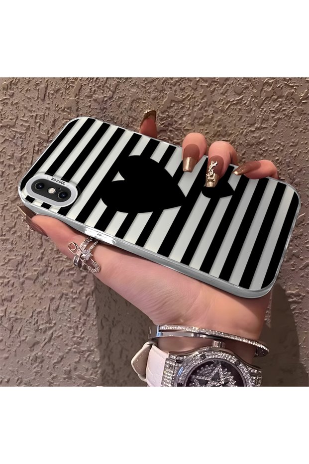 iPhone X/Xs Compatible Striped Black Case, Shock-Resistant Silicone, Stylish