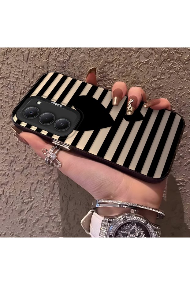 Redmi 15 5g Compatible Striped Black Case, Shockproof Silicone, Stylish