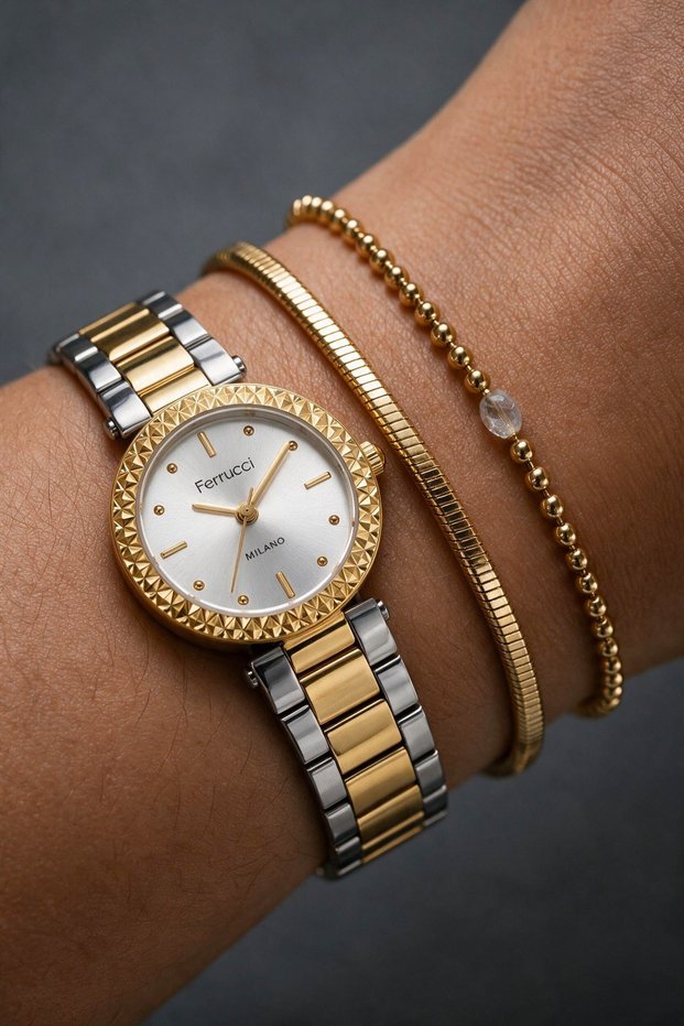 Milano Gold Silver Color Metal Band with Silver Dial 27 mm Women's Wristwatch