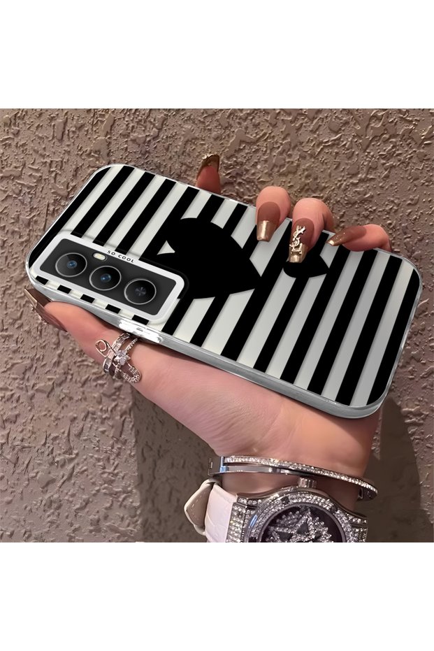 Realme C65 4g Compatible Striped Black Case, Shockproof Silicone, Stylish