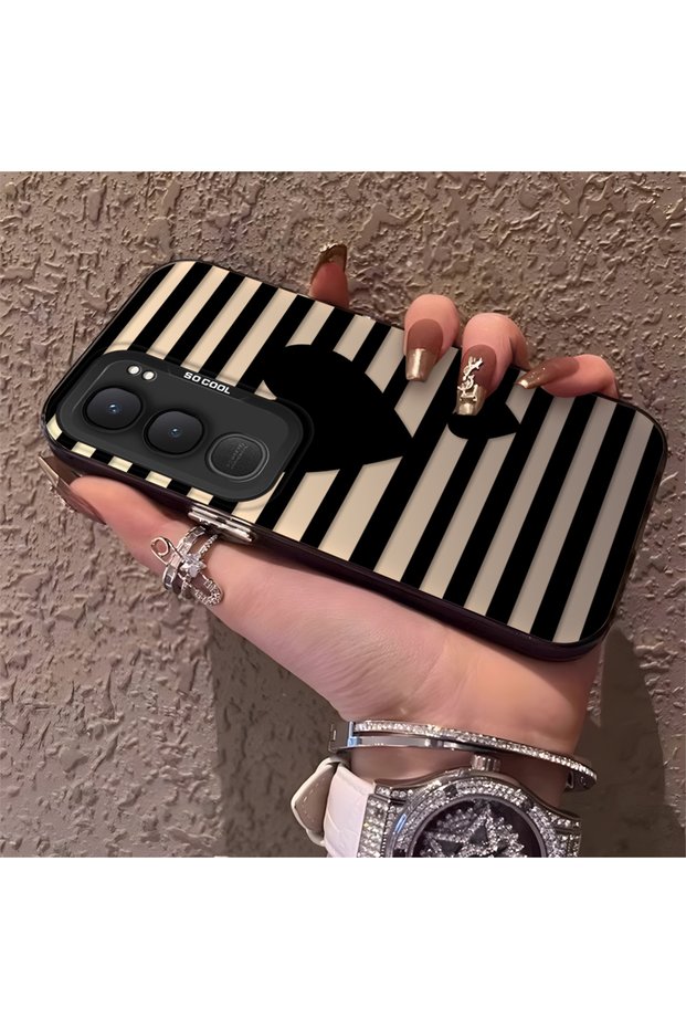 Vivo Y31/Y21D Compatible Striped Black Case, Shockproof Silicone, Stylish