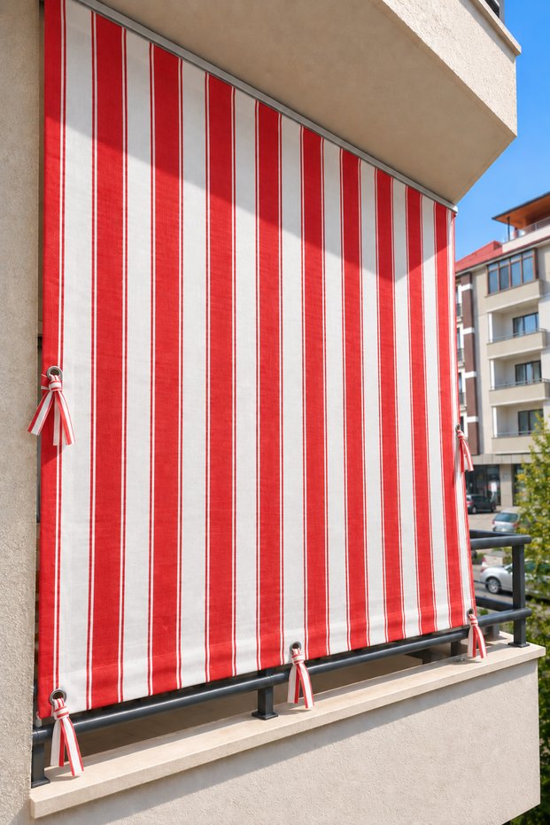 Red and White Striped Balcony Curtain, Terrace Gazebo Camellia Curtain and Sunshade Curtain