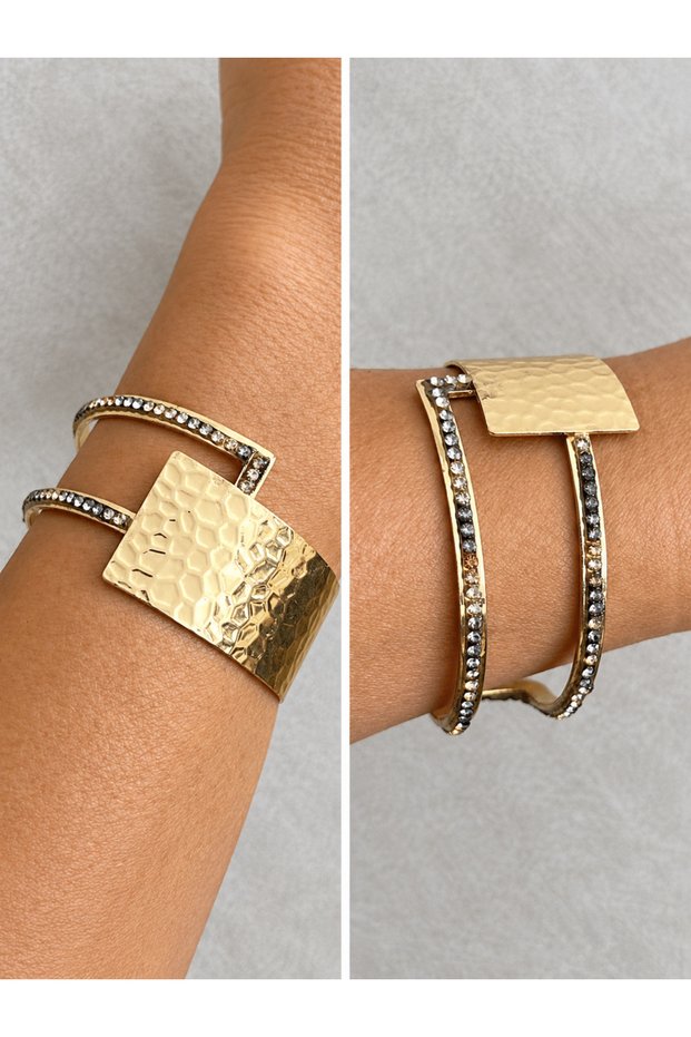 Modern Thick Hammered Leopard Stone Bracelet/Bracelet
