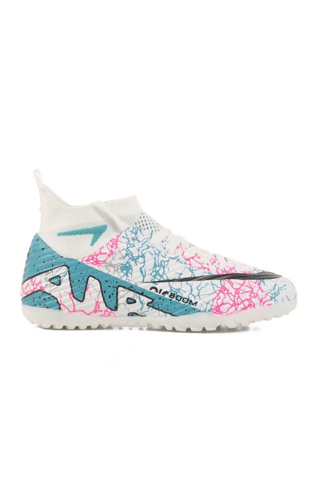 Unisex White Turquoise Patterned Astroturf Football Shoes