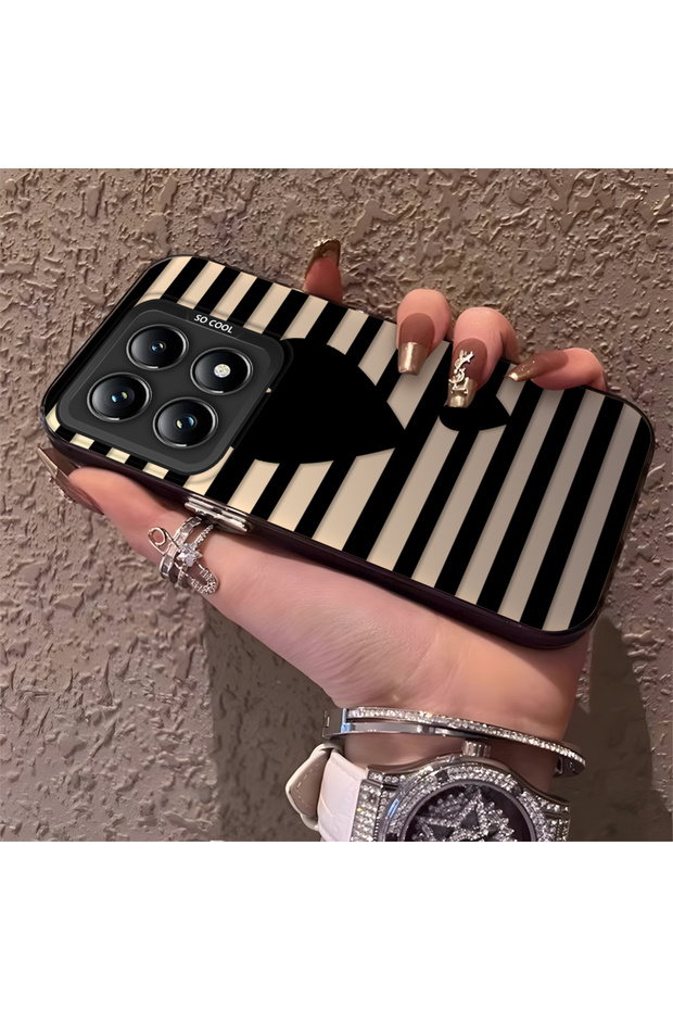 Mi 14t Pro Compatible Striped Black Case, Shockproof Silicone, Stylish