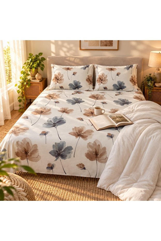 Turkish Style King Size Flat Bedsheet Set, 3 Pieces, 260 x 240 cm, 1 Flat Sheet and 2 Pillowcases (Slate Blue)