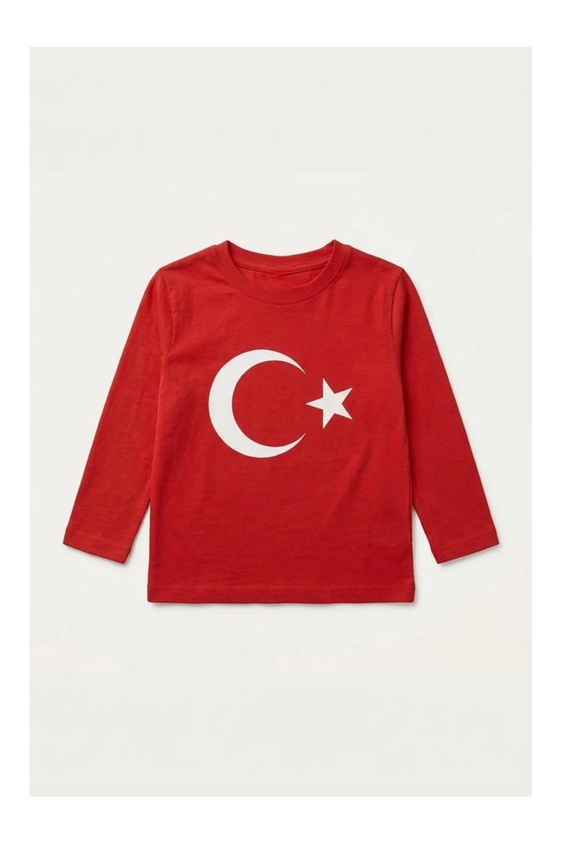 Red Turkish Flag Printed Long Sleeve Tshirt