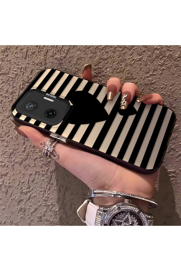Poco F7 Compatible Striped Black Case, Shockproof Silicone, Stylish