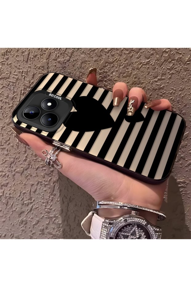 Realme C51/C53 Compatible Striped Black Case, Shockproof Silicone, Stylish