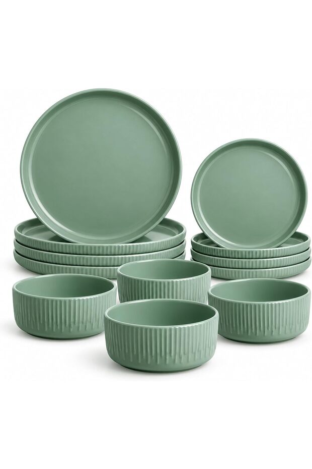 HARPER 12 Piece Stoneware Dinner Set, Spanish Green