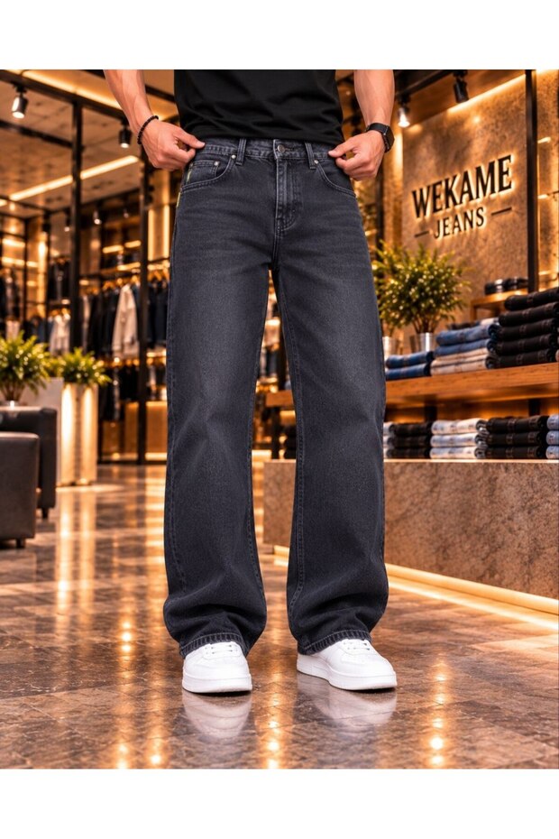 Men's Baggy Mustache Washed Denim Jean Trousers