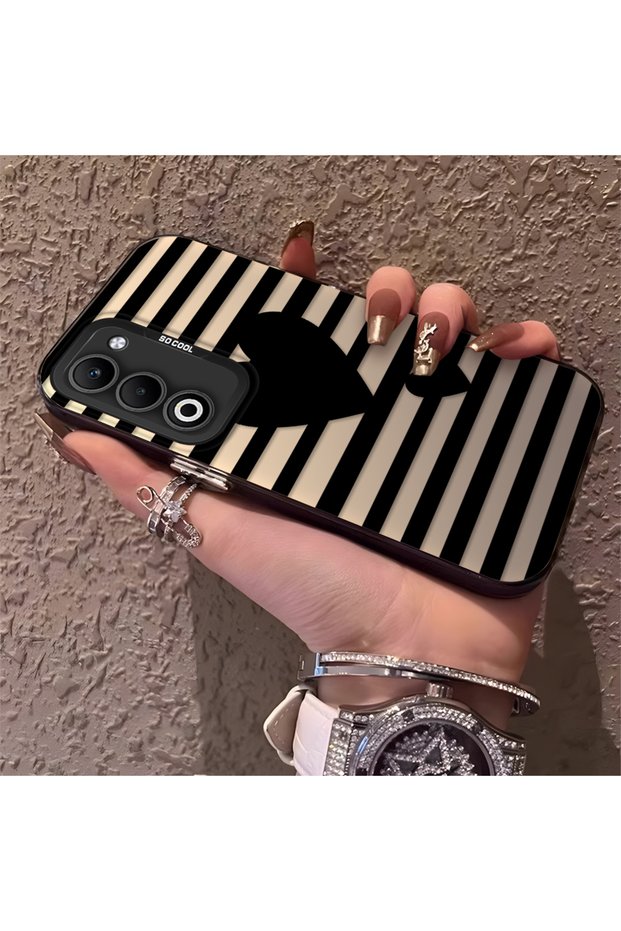 Oppo A5 4G/5G Compatible Striped Black Case, Shockproof Silicone, Stylish