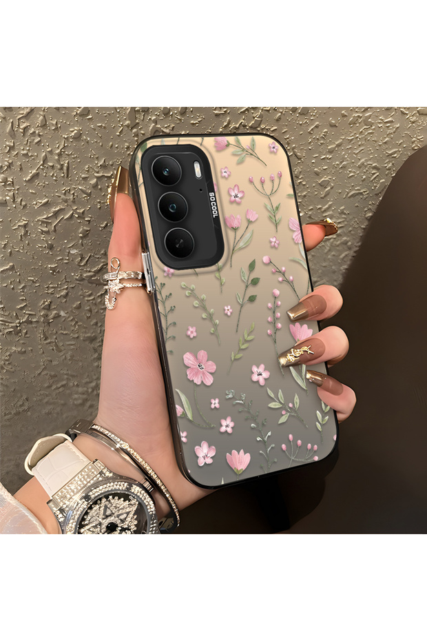 Realme C75 4g Compatible Pink Branch Flower Case, Shockproof Silicone, Stylish