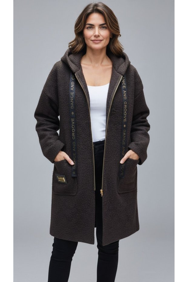 Women's Top with Pockets, Hooded, Front Zippered Cardigan
