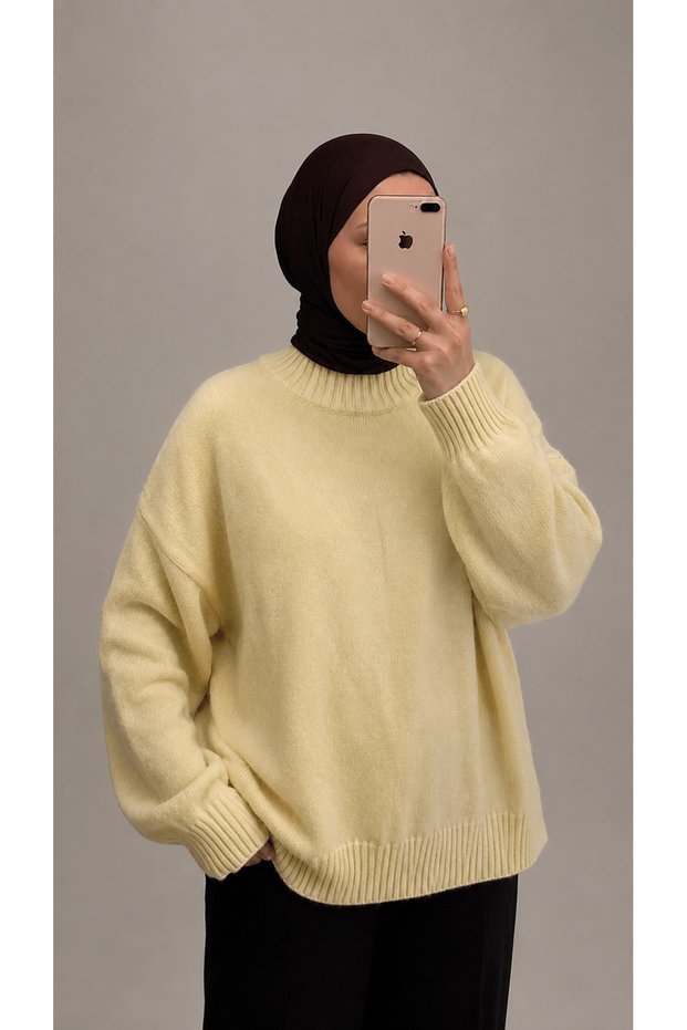 Nisa Ribbed Half Fisherman Sweater - Light Yellow