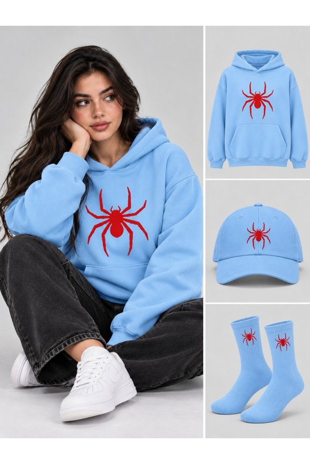 Hooded Oversize Sweatshirt Multi-Colored Unisex Set of 3 Hats and Socks
