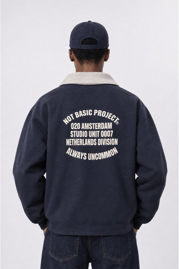 Men's Not Basic Project Printed Oversize Jacket Navy Blue