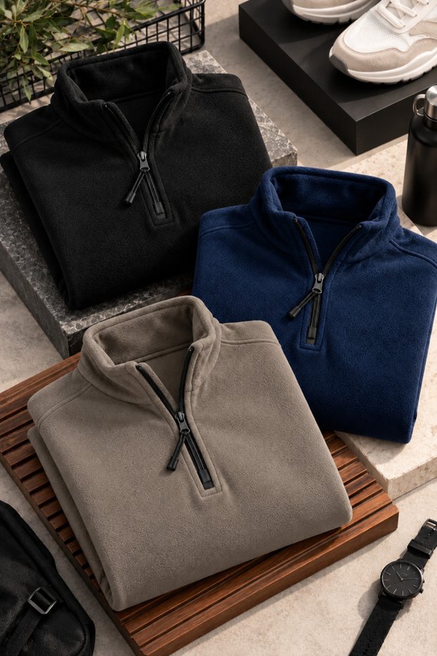 Men's Half Zipper High Collar 3-Piece Fleece