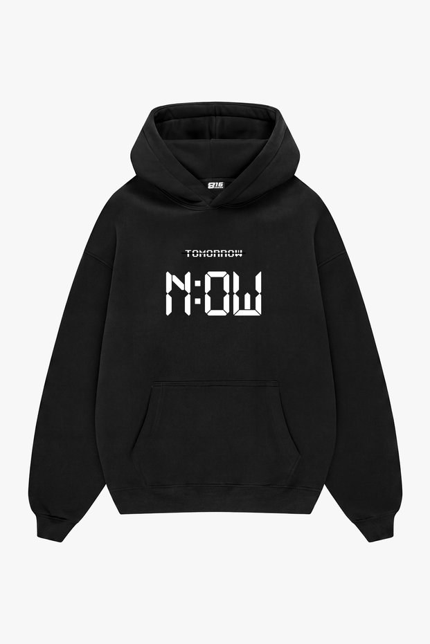 Not Tomorrow Now Printed Black Oversize Unisex Hoodie