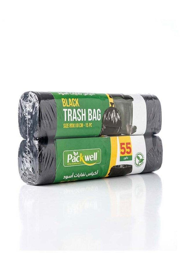Packwell Trash Bag Garbage Bag Black Strong & Bio-Degradable Heavy Duty Disposable Garbage 15 Pcs 80