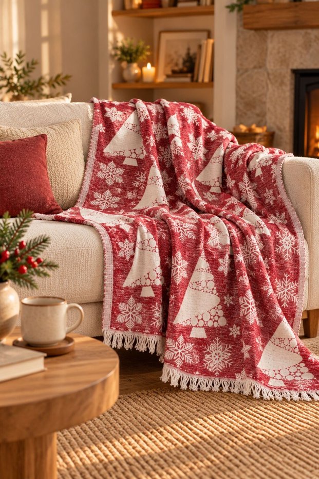 Winter 100% Cotton Jacquard Throw & Blanket - Sofa Shawl 140X210Cm