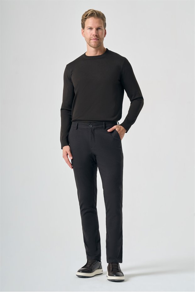 Brown Side Pocket Textured Slim Fit Cotton Chino Trousers 1003265153