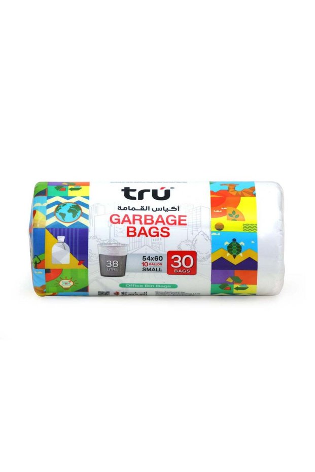 Tru Garbage Bags Roll White, 10 Gallon, 54x60cm, Small (Office bins) - 30 Bags white