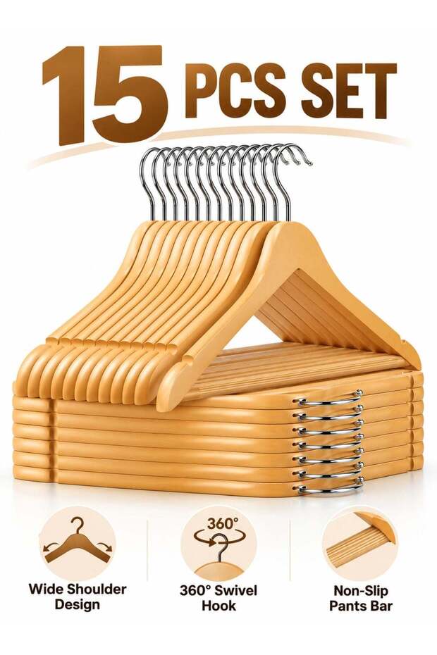 MOMENT 15 Pack Wide Shoulder Suit Hangers, Smooth Finish Solid Plastic Coat Hanger with Non Slip Pan