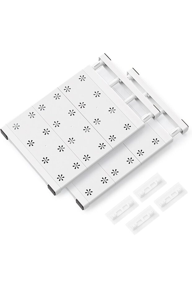 2 Pcs Extendable Closet Shelf, Adjustable Storage Rack, White Wardrobe Cupboard Compartment Separato
