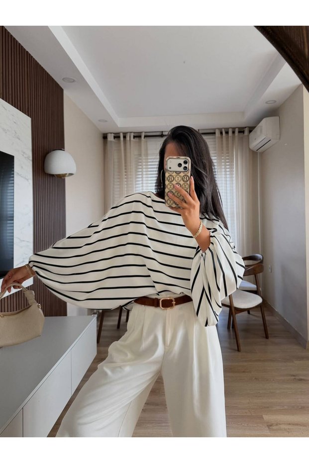 Black Thin Striped Off-Shoulder Blouse