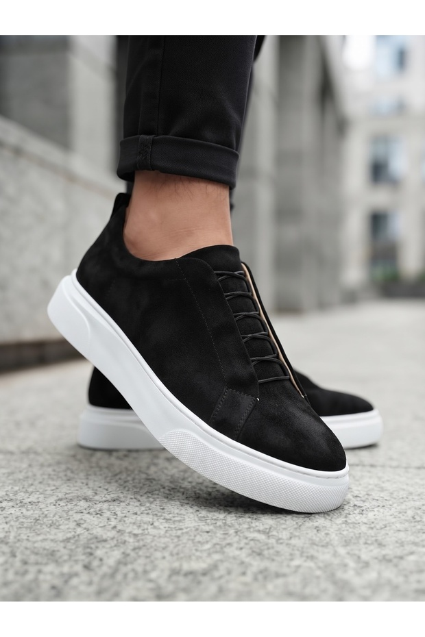 Ba0581 Men's Sneaker Daily Casual Sports Shoes Black Suede White Sole