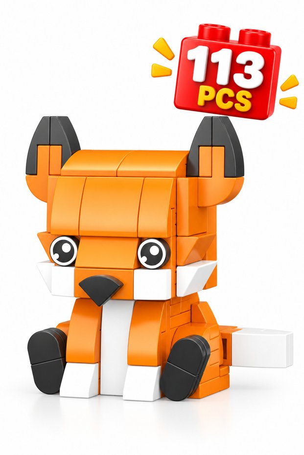 113 Piece Mini Block Fox Figure Building Set 3D Animal Toy for Ages 6+