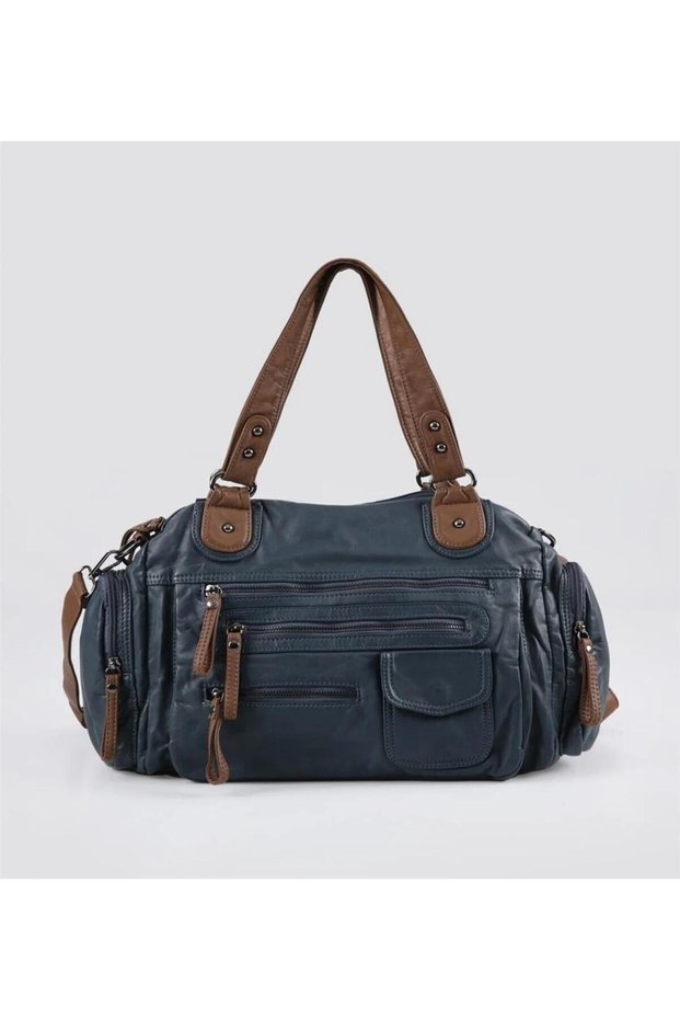 Bafe Navy Blue Leather Shoulder Bag