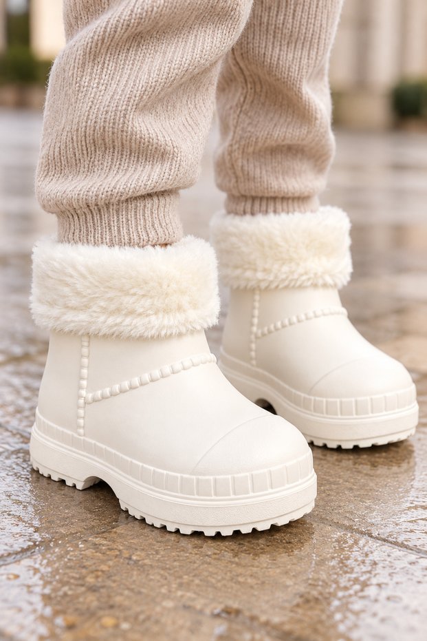 Children's Waterproof Rain Boots with Plush Detailing and Fur Inside