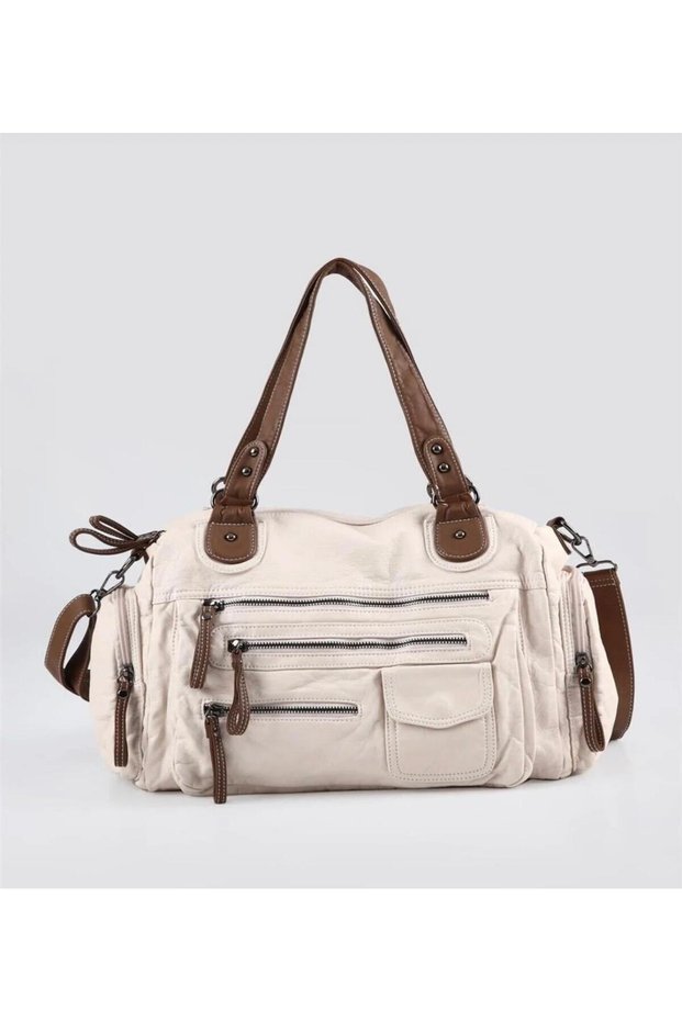 Bafe Beige Leather Shoulder Bag
