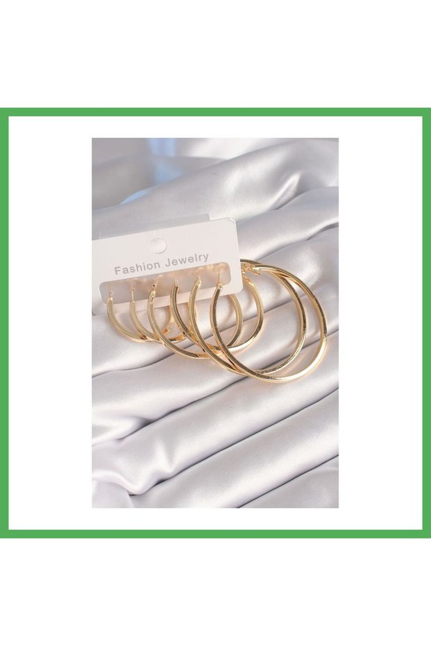 Brass Gold Color Hoop Model Women's Earring Set Bezoss