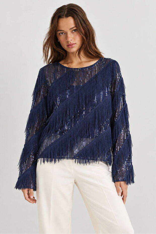 Women's Bluz with Tassels and Sequin Details