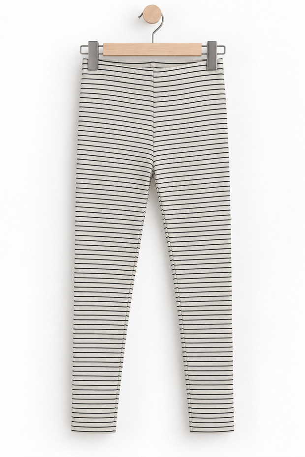Girl's Striped Combed Cotton Tights Gray