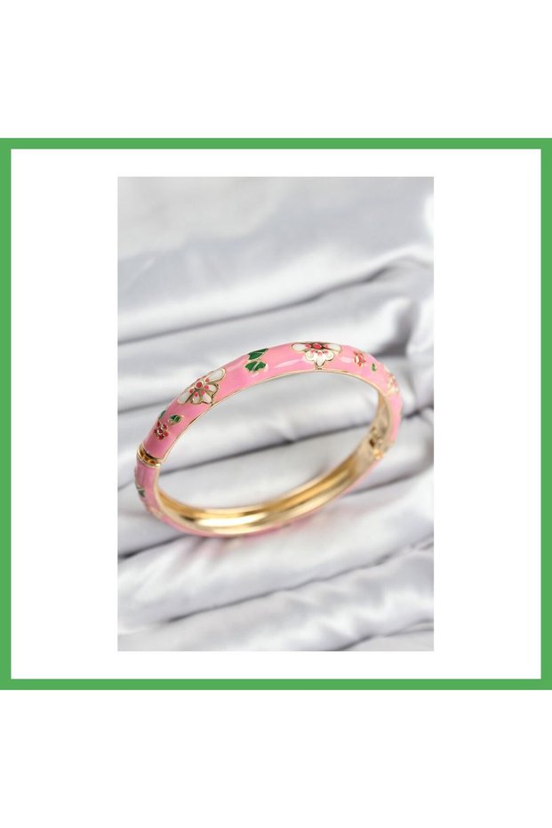 Mineli Brass Pink Flower Motif Gold Women's Handcuffs Bezoss