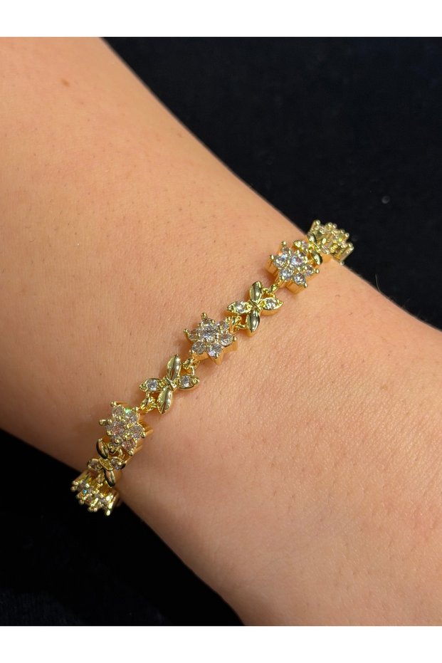 Xuping Gold Flower and Butterfly Figured Zircon Stone Luxury Waterway Bracelet - Stainless Steel