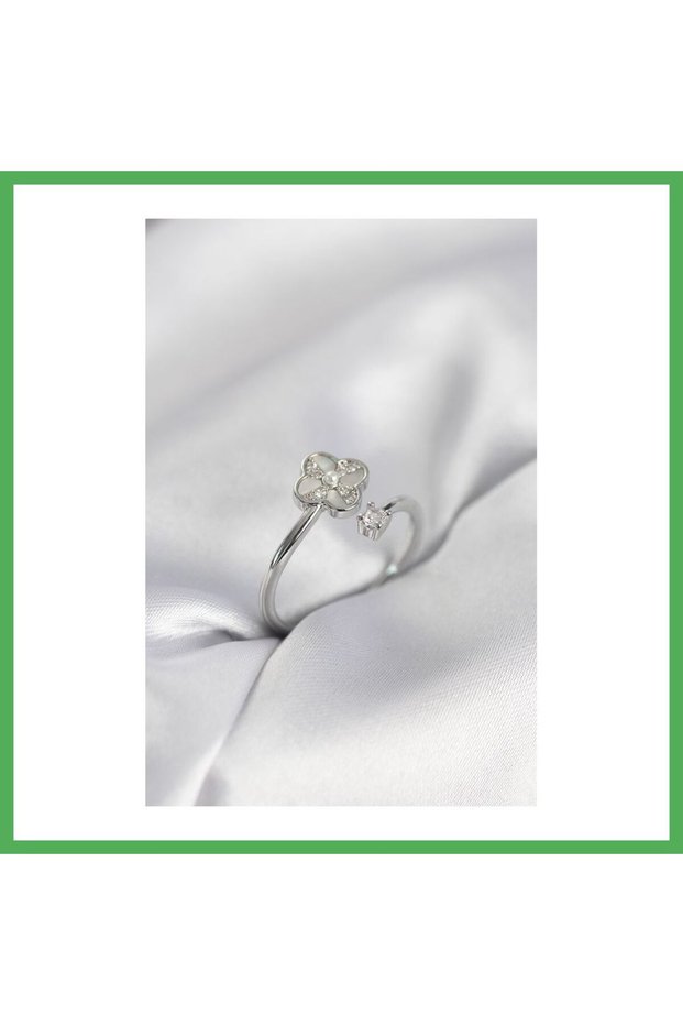 Silver Color Zircon Stone Clover Model Women's Ring Bezoss