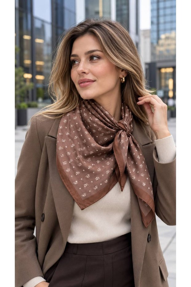 Burgundy Micro Shawl Patterned Cotton Women's Scarf 70X70 cm