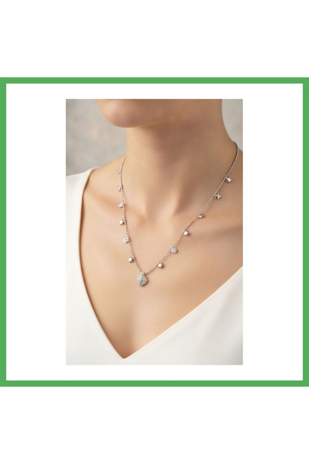 Brass Silver Color Zircon Stone Pole Star Model Women's Necklace Bezoss