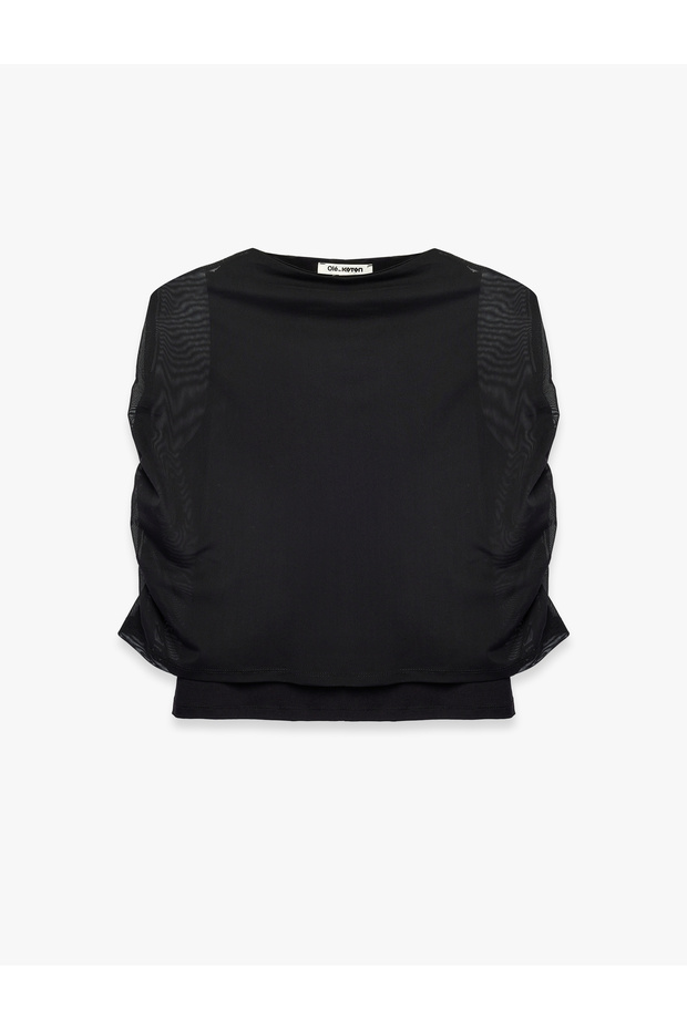 Women Black Plain Round Neck Long Sleeves Top